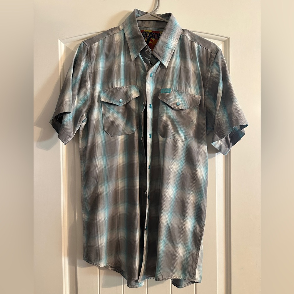 DIXXON Men's Plaid Short Sleeve Shirt - Gray and Blue